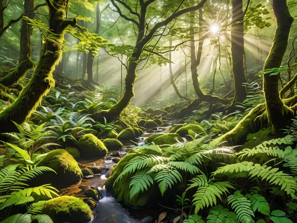 Detalle de un exuberante bosque vibrante con diversa vida vegetal