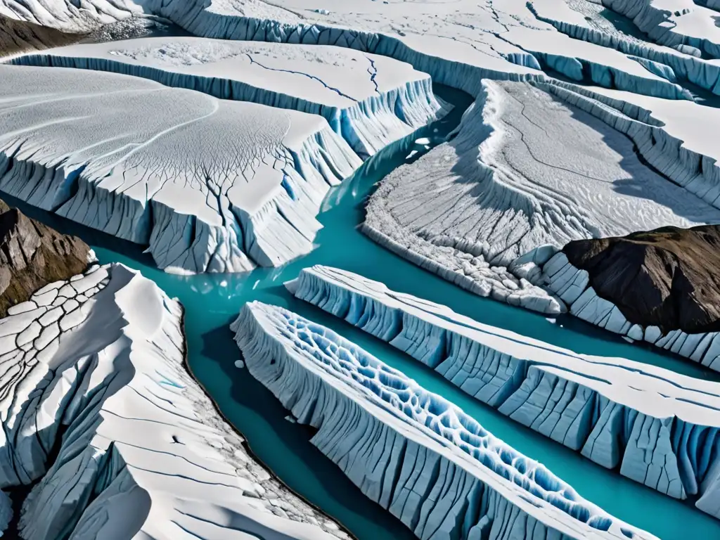 Detalle de un glaciar derritiéndose, reflejando el enfoque del derecho ambiental en cambio climático y la urgencia de actuar