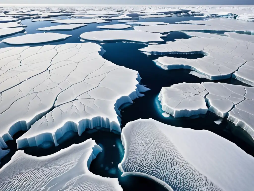 Detalle impactante del hielo polar y el océano, mostrando la belleza frágil del paisaje, destacando el Protocolo de Kioto y cambio climático