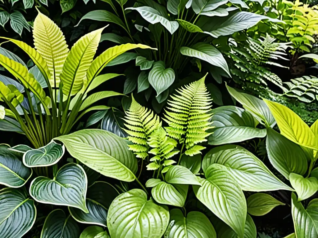 Detalle impresionante de plantas urbanas hipoalergénicas en un jardín regulado, emanando armonía y tranquilidad