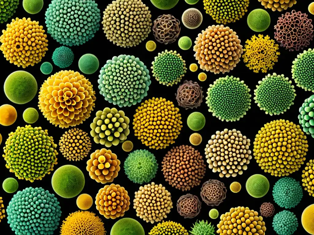 Detalle increíble de granos de polen de especies hipoalergénicas en plantación urbana