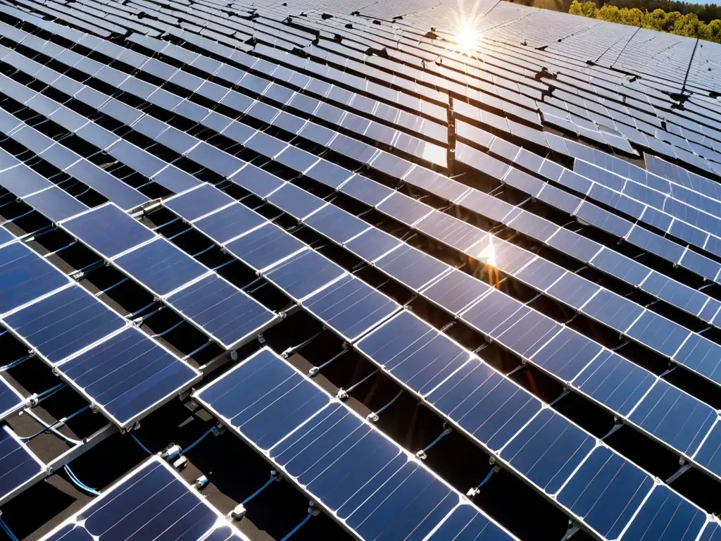 Detalle de paneles solares alineados bajo el sol, mostrando la importancia de los subsidios energía limpia