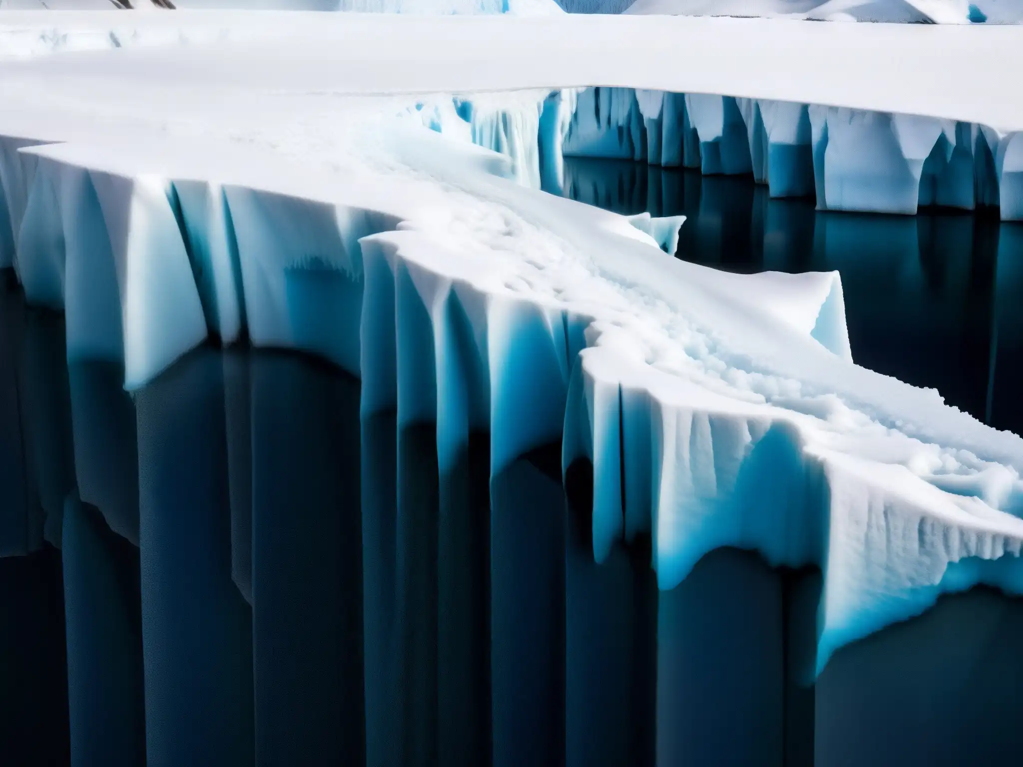 Detalles del glaciar derritiéndose, con hielo azul profundo