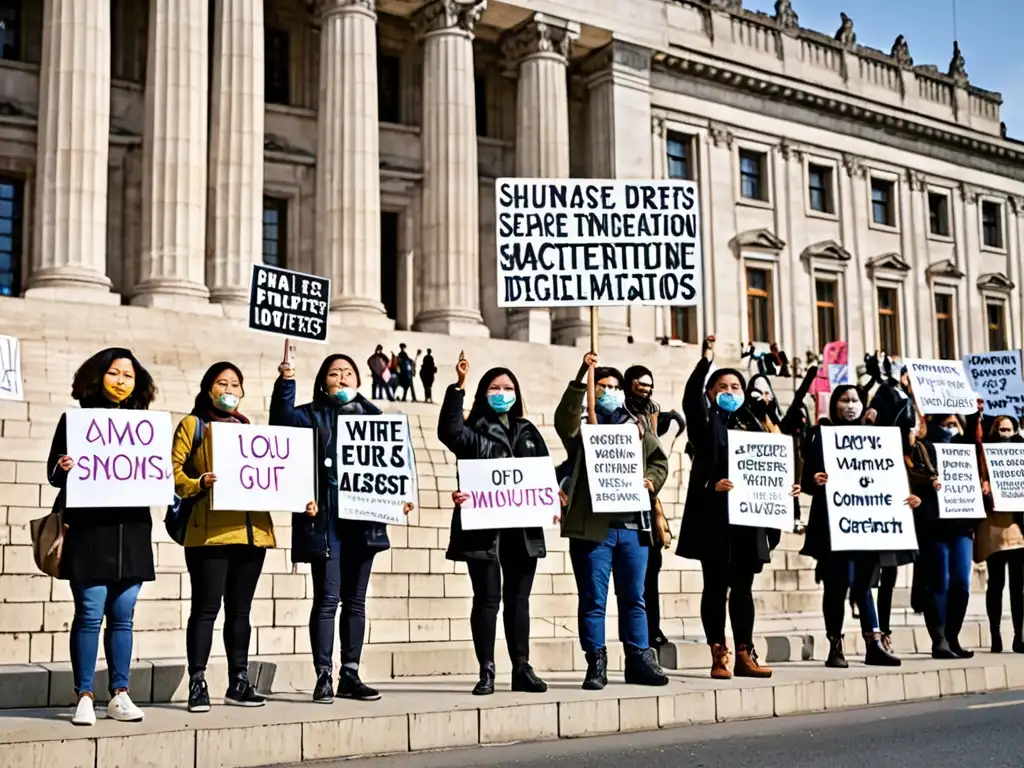 Diversa protesta pacífica por derechos animales y legislación ambiental frente a edificio gubernamental