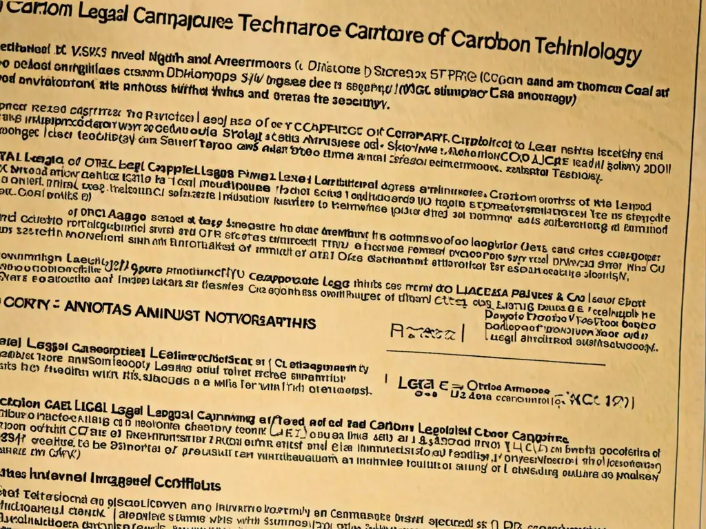 Documento legal sobre conflictos legales en captura y almacenamiento de CO2, en un austero y serio tribunal