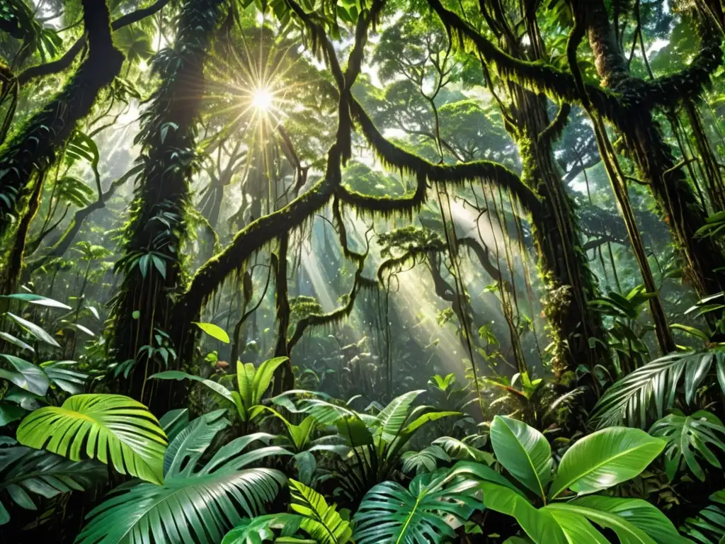 Un dosel exuberante y vibrante de la selva tropical, con múltiples tonos de verde