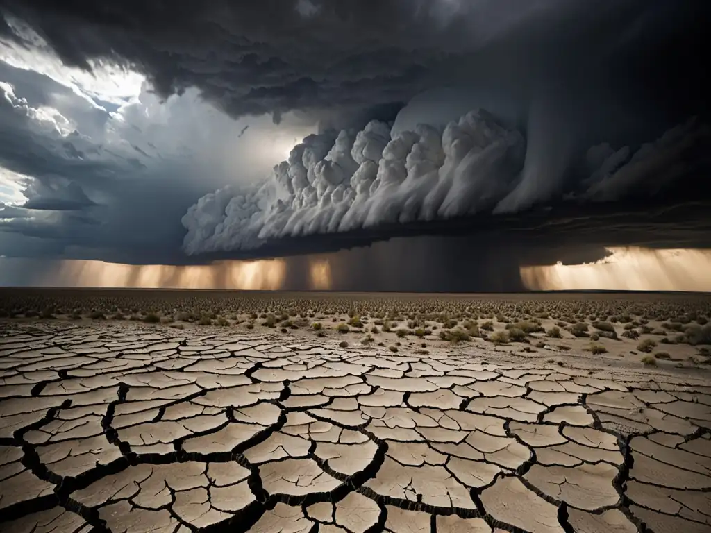 Dramática imagen de un paisaje desolado, impactado por eventos climáticos extremos