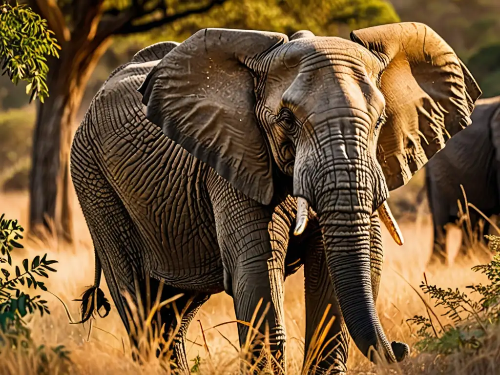 Un elefante africano majestuoso, con arrugas en la piel, observa con ojos sabios