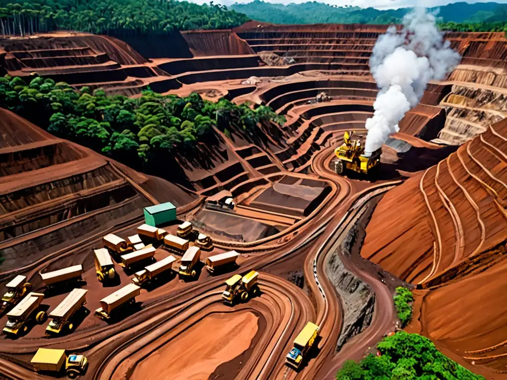 Enorme mina a cielo abierto en la exuberante selva tropical de Oceanía, donde la legislación ambiental minería Oceanía es crucial