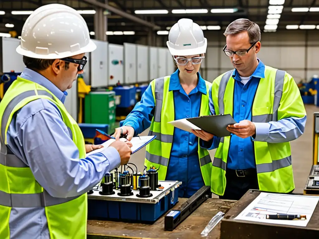 Equipo de expertos en gestión ambiental realiza inspección detallada en planta industrial