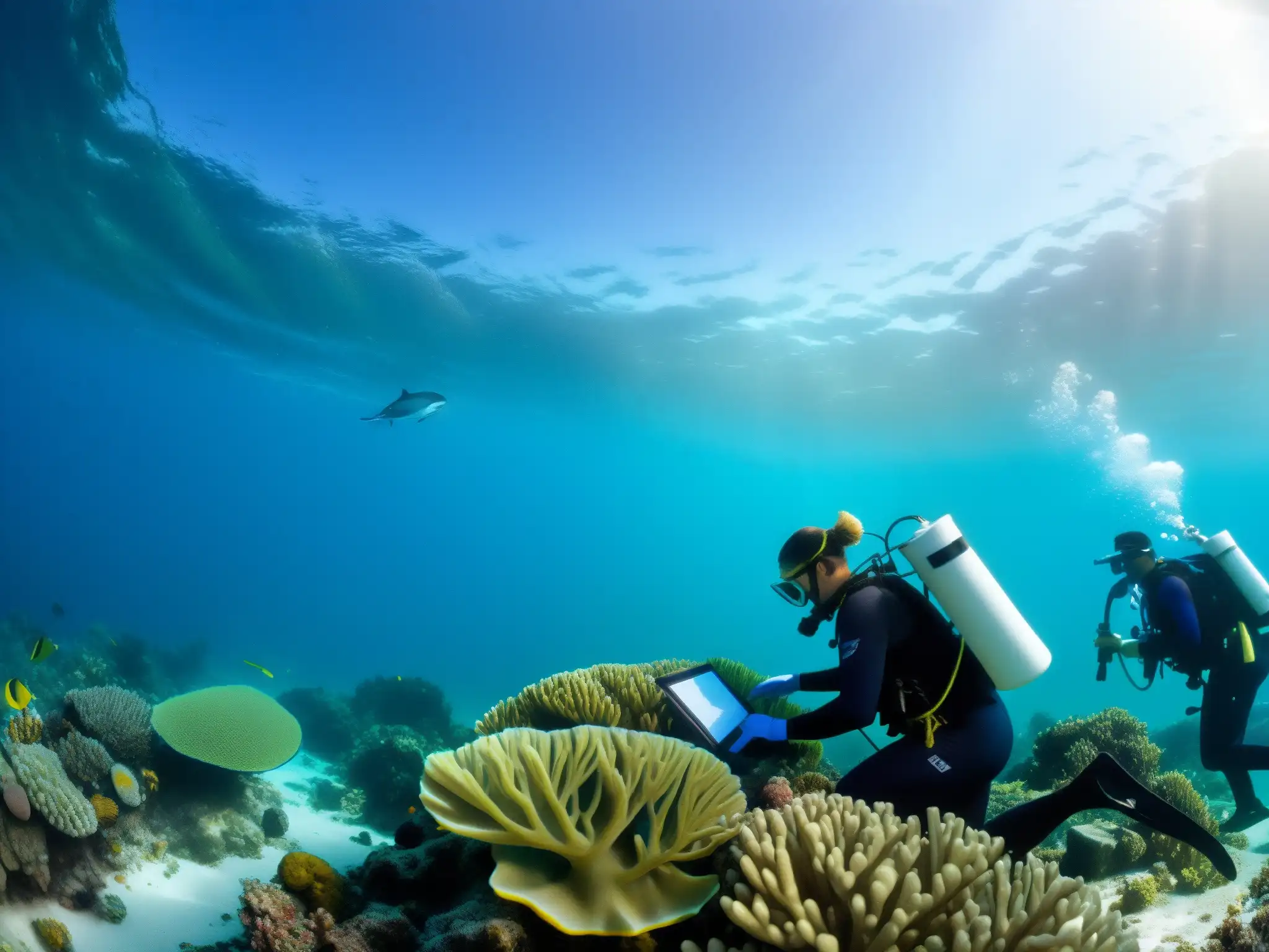 Un equipo de expertos en conservación marina documenta el impacto humano en los ecosistemas marinos, aplicando leyes de conservación marina