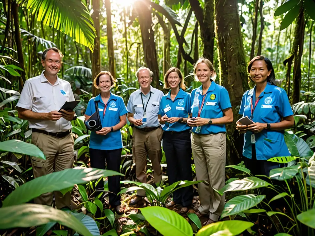 Un equipo de expertos medioambientales de las Naciones Unidas documenta la diversa flora y fauna de un exuberante bosque lluvioso