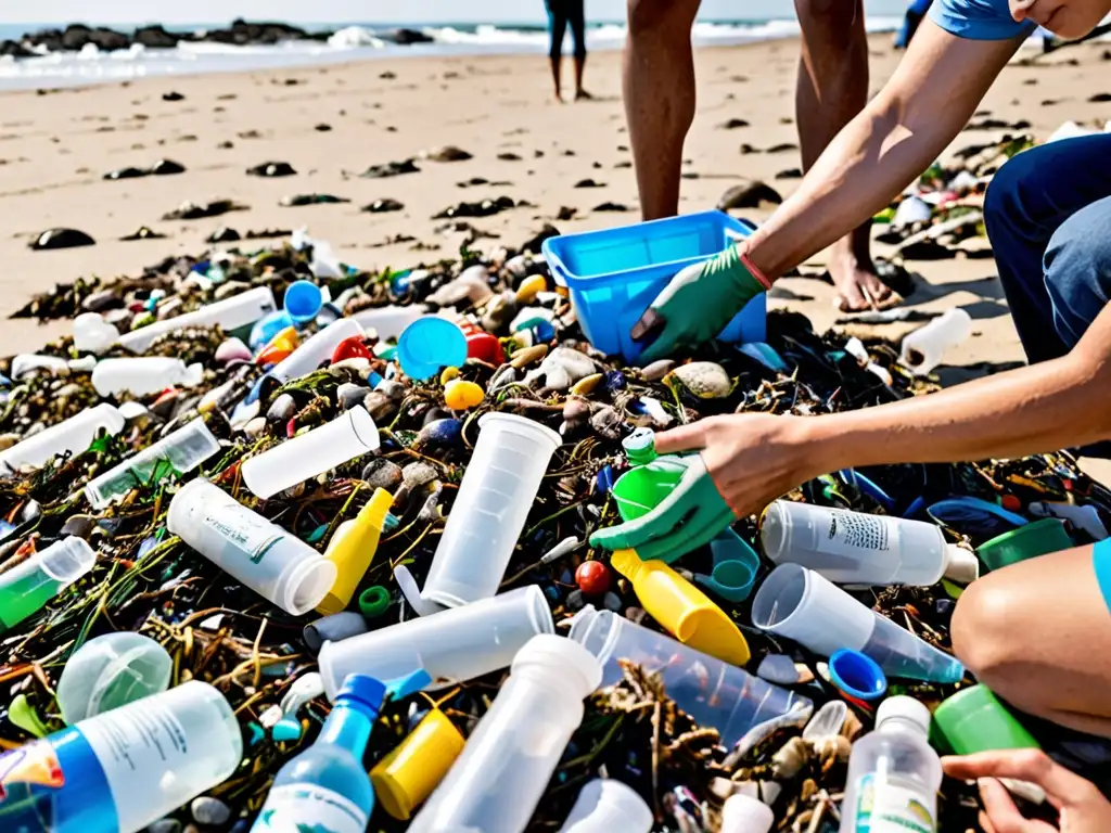 Un equipo internacional de científicos y voluntarios trabaja en la limpieza de la playa, destacando la reducción de residuos plásticos ley