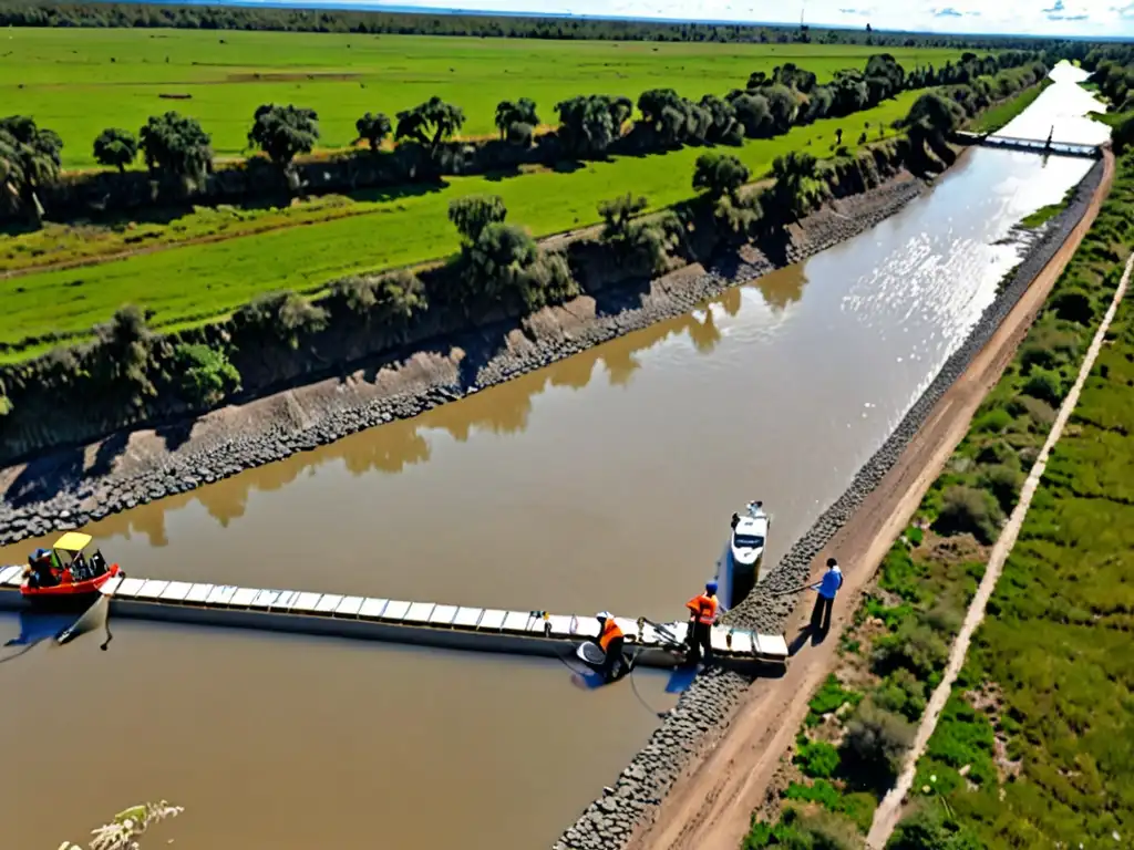 Equipo internacional instala equipo de monitoreo de agua en río Equipo internacional instalando equipos para monitoreo de agua en río, reflejando la cooperación global en gestión hídrica