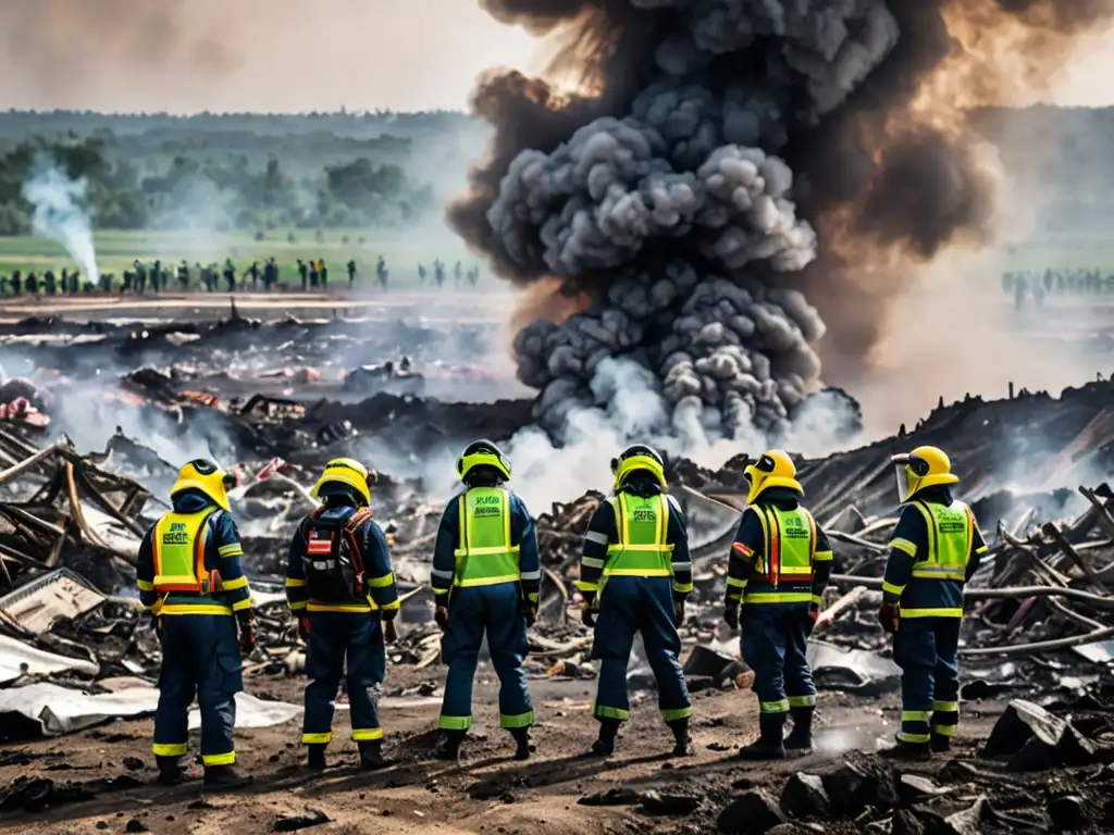 Equipos de emergencia en acción, coordinando esfuerzos para manejar desastre ambiental