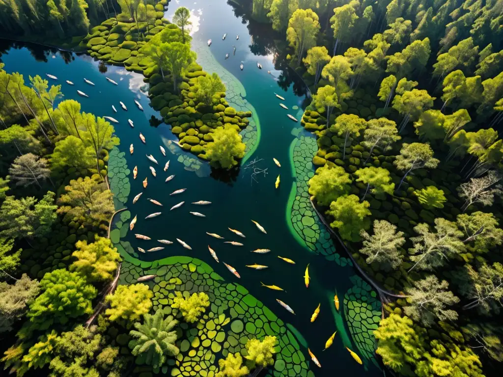 Espectacular ecosistema de agua dulce con impacto visual, vida acuática y ley de pesca