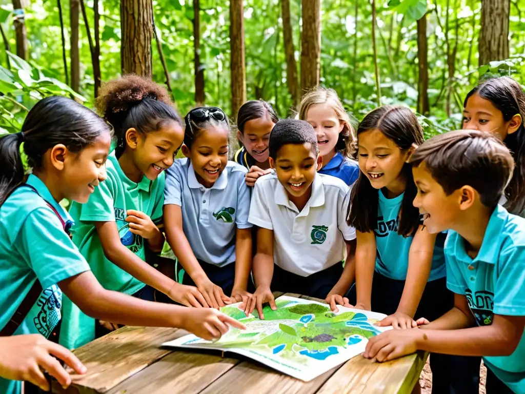 Estudiantes aprenden sobre derecho ambiental en aula al aire libre rodeados de naturaleza