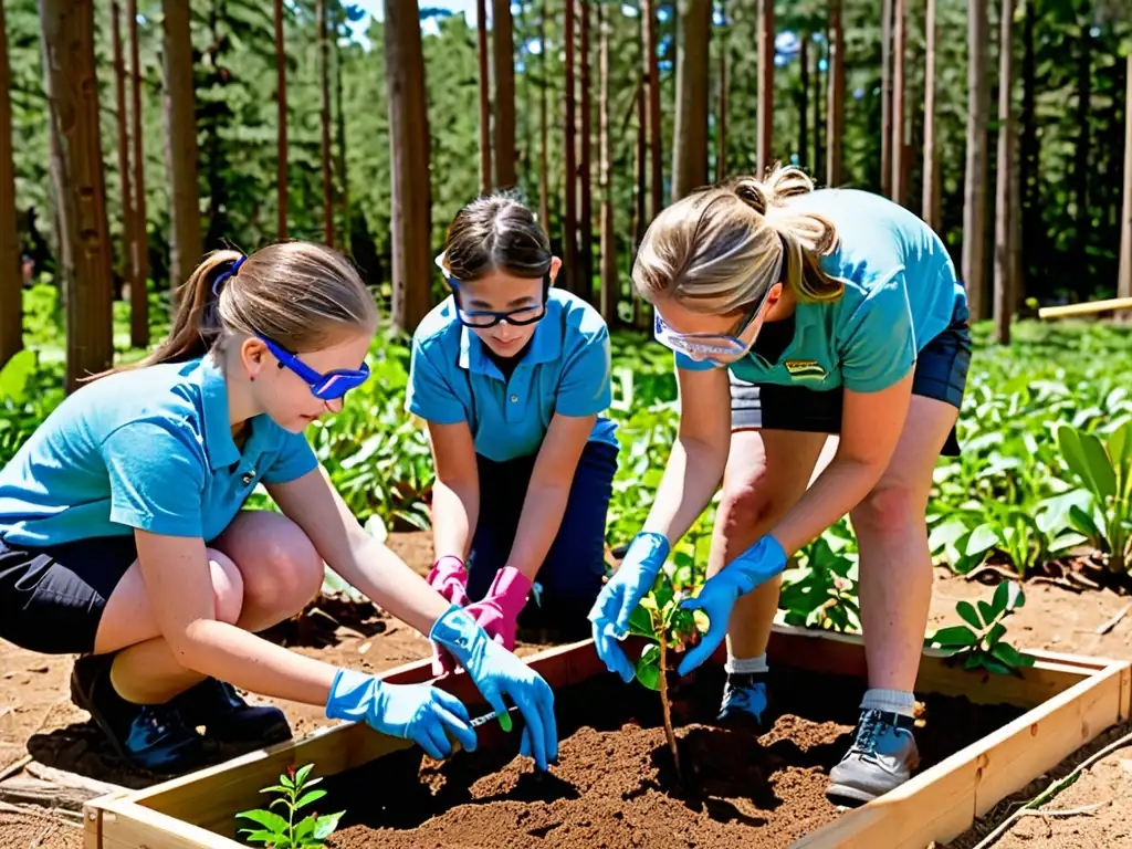 Estudiantes y maestro en proyecto ambiental, influenciando legislación ambiental con programas de estudio al aire libre