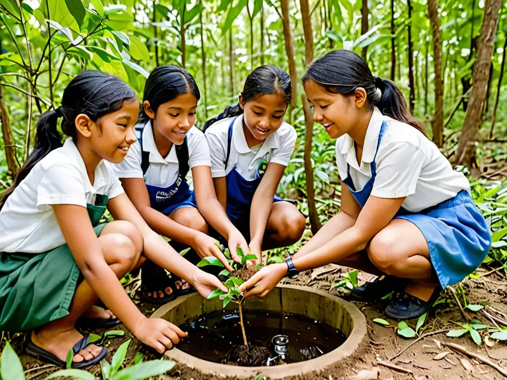 Estudiantes y maestros colaboran en actividades de educación ambiental al aire libre, fomentando la conservación en aulas