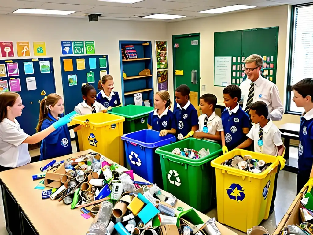 Estudiantes y maestros colaboran en estrategias para fomentar reciclaje en escuelas, con entusiasmo y compromiso