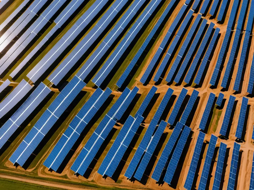 Un extenso campo de paneles solares bajo el cielo azul