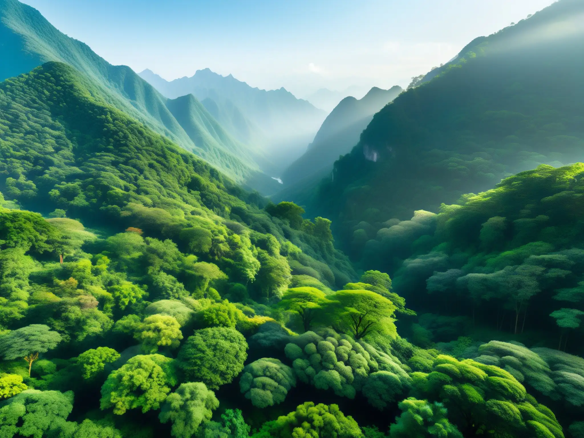 Un exuberante bosque en China, con árboles altos y diversa vegetación