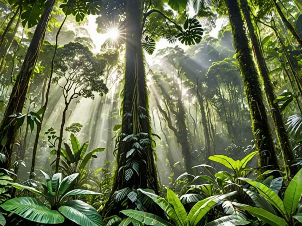 Un exuberante bosque lluvioso con árboles altos y un dosel denso