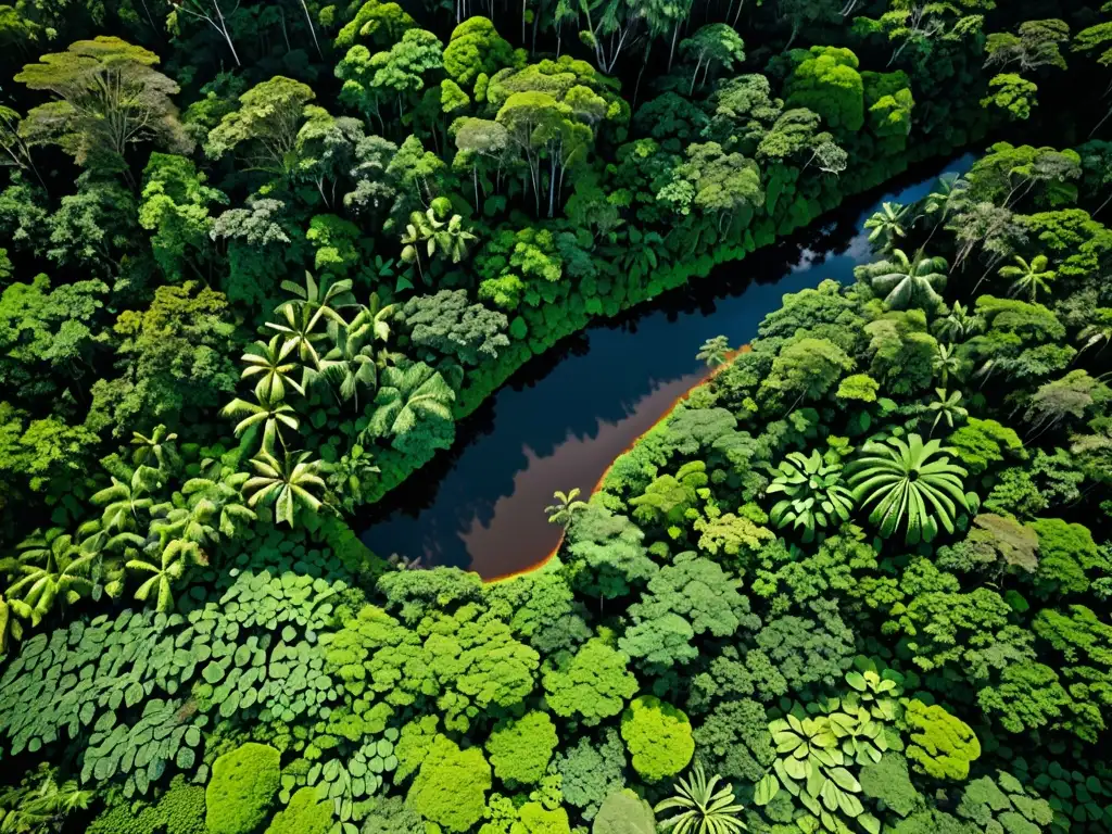 Un exuberante bosque tropical, con un dosel verde intenso y ríos serpenteantes, destaca la importancia del derecho ambiental