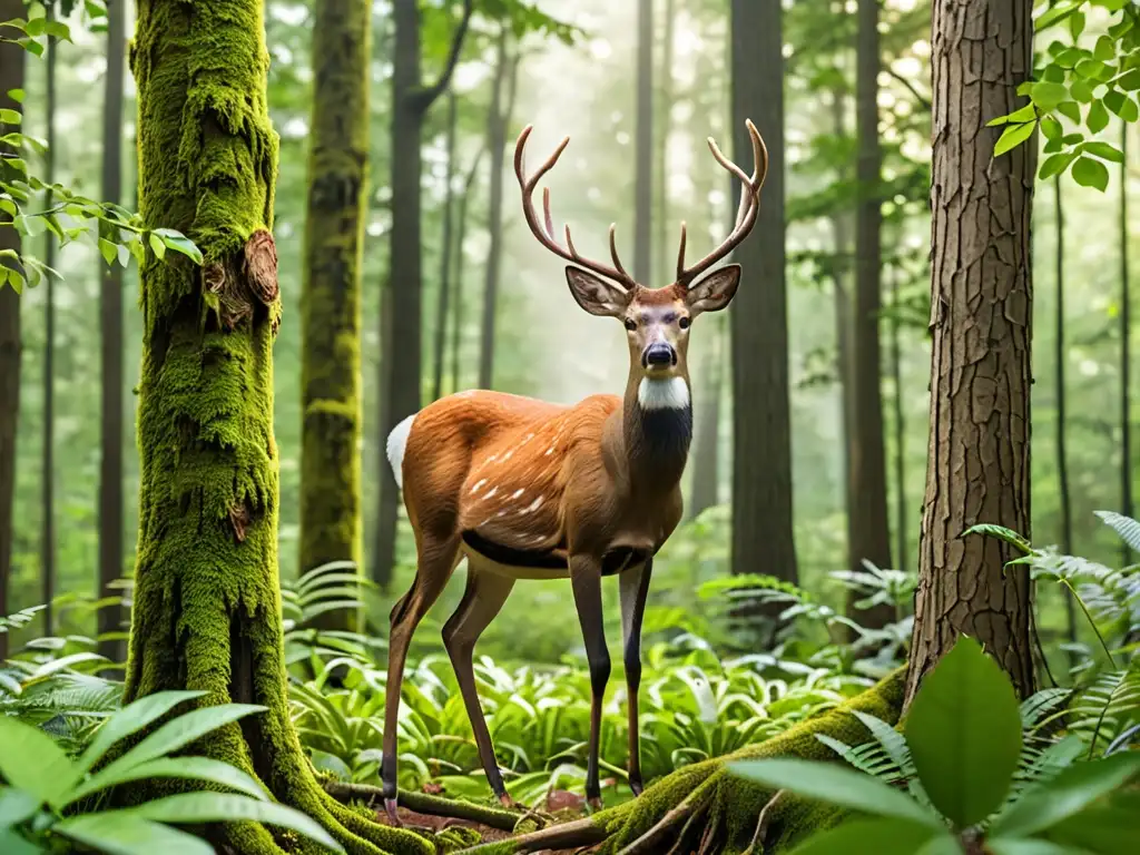 Exuberante bosque con vida silvestre y un ambiente natural sereno, destacando la protección de la vida silvestre y la contaminación acústica