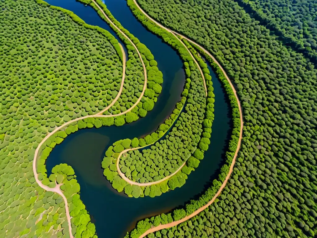 Río Tijibos: Belleza Natural Protegida El río Tijibos serpentea entre exuberante vegetación, reflejando el cielo azul