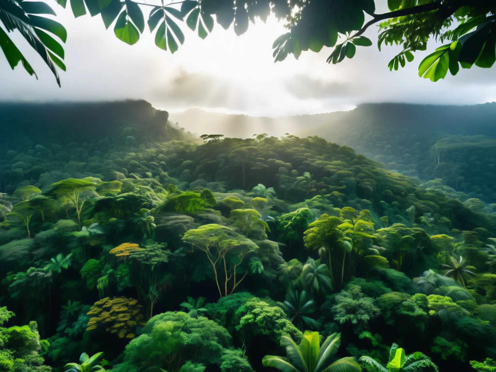 Un exuberante y diverso bosque tropical en 8k, destacando la biodiversidad y la importancia de la conservación terrestre