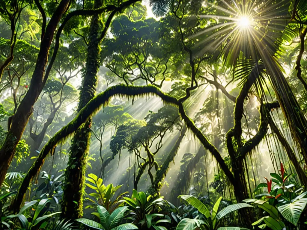 Un exuberante dosel de selva tropical, con diversa flora y fauna