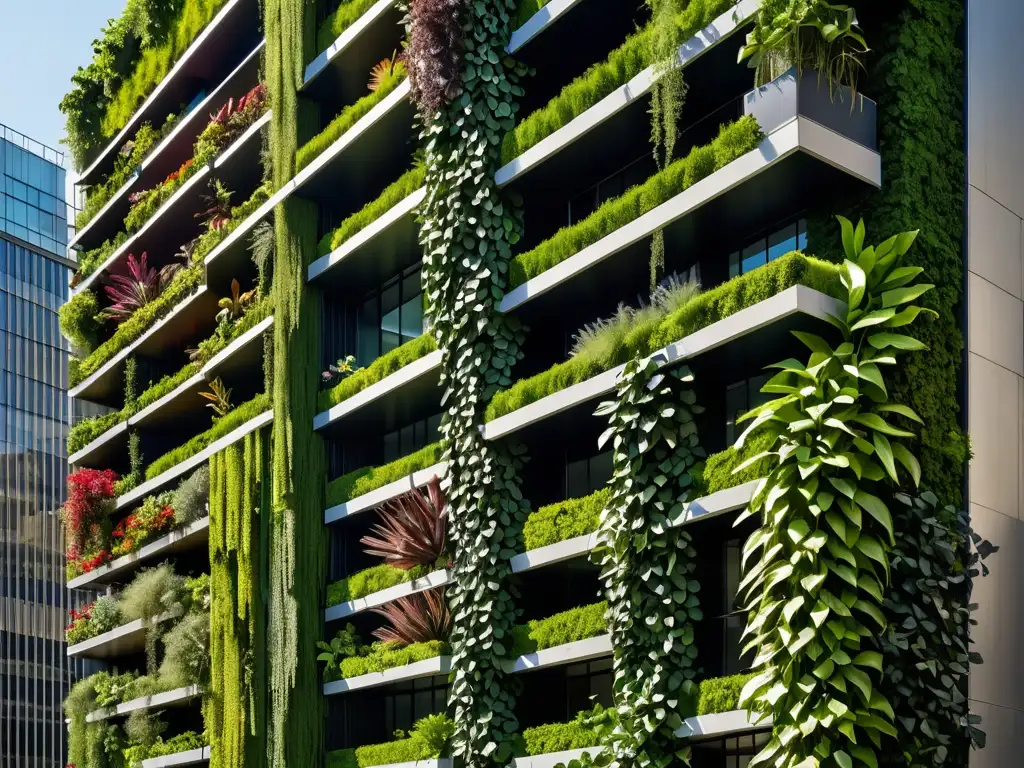 Un exuberante jardín vertical en un edificio moderno en España