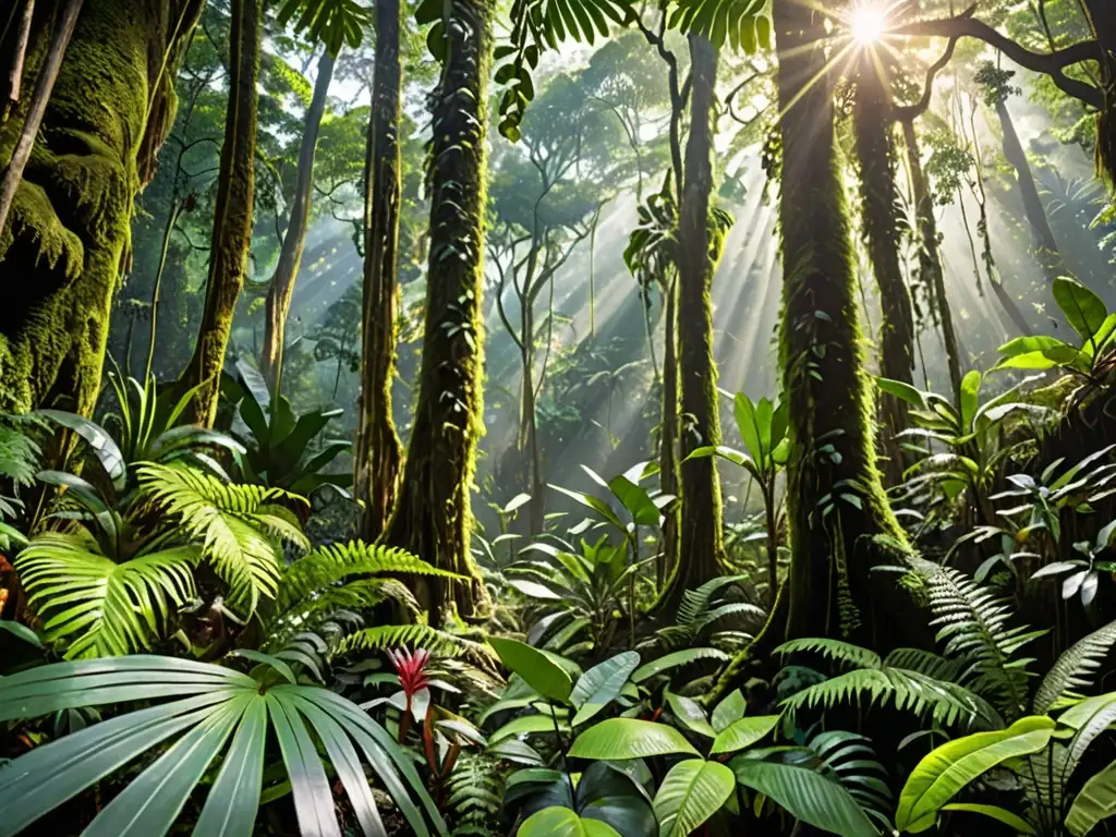 Selva exuberante de Tailandia: biodiversidad en alta resolución Exuberante selva tailandesa con diversidad de plantas, árboles y vida silvestre