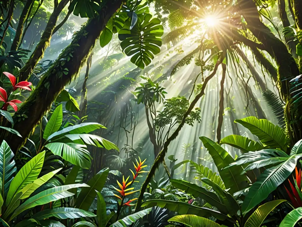 Exuberante selva tropical con biodiversidad destacada, resaltando la importancia de la Ética en legislación ambiental global