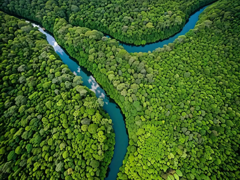 Exuberante selva tropical con ríos serpenteantes y un mosaico de verdes vibrantes