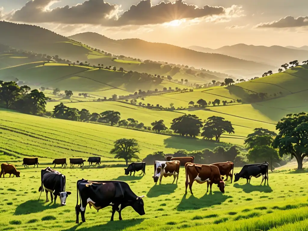 Una granja exuberante y armoniosa, donde la agricultura y la vida silvestre coexisten en equilibrio