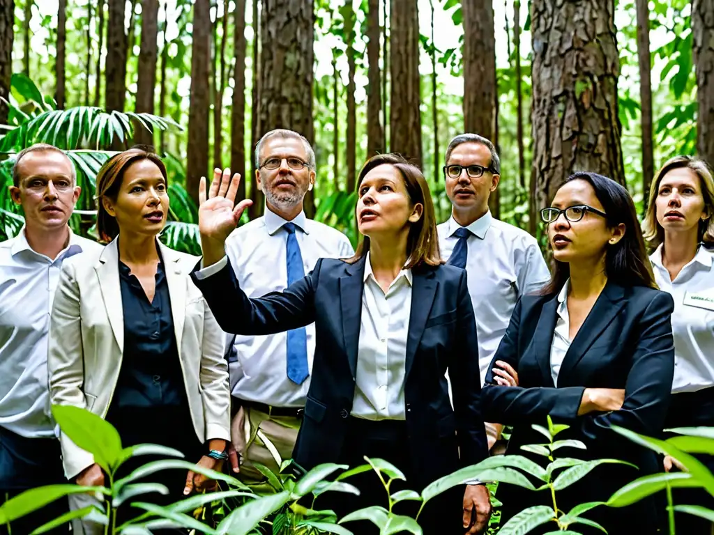 Un grupo de abogados ambientales discuten estrategias para la defensa de la biodiversidad en un denso bosque