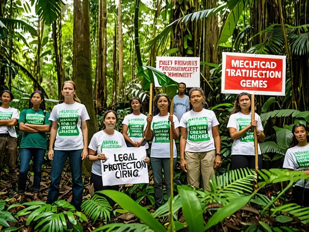 Un grupo de activistas ambientales defiende la protección del medio ambiente en la frontera de una exuberante selva