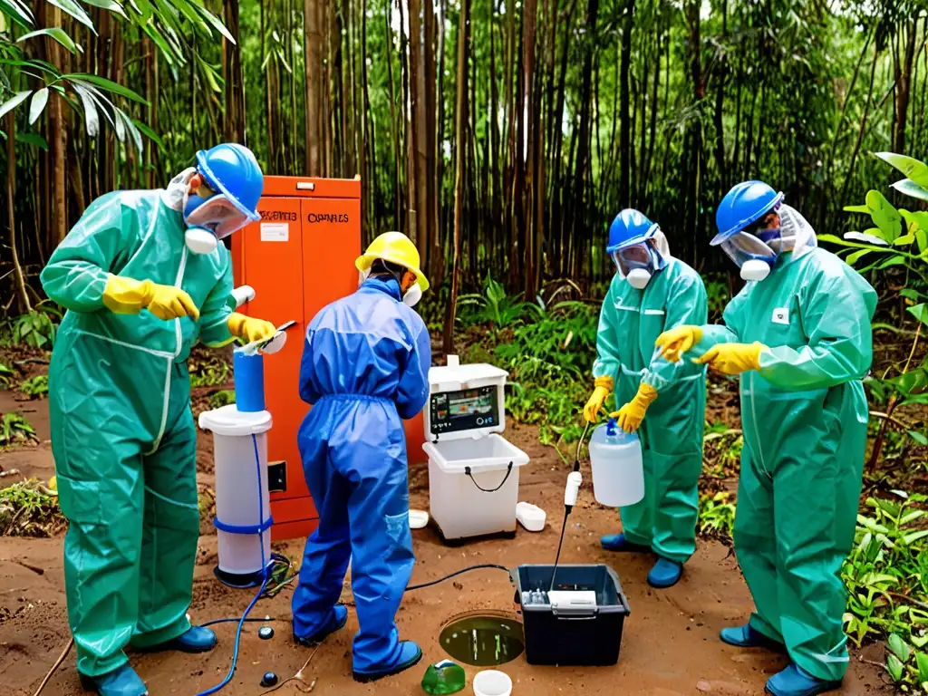 Un grupo de activistas ambientales de ONGs realiza pruebas de calidad del agua en instalaciones corporativas, en colaboración con la empresa