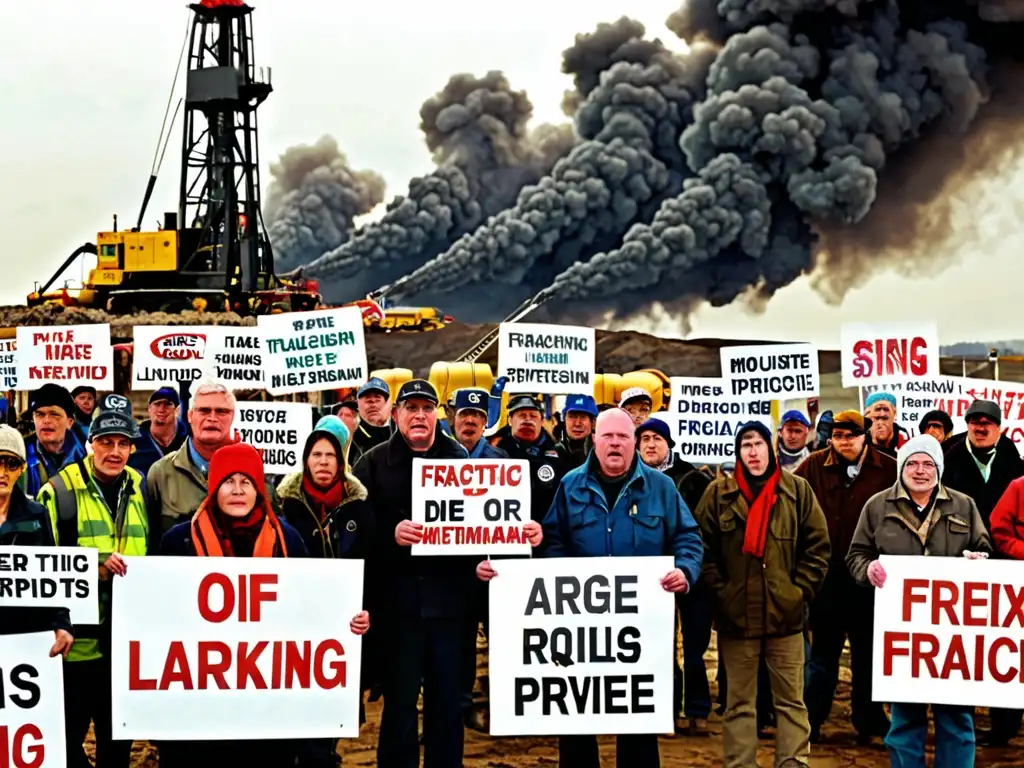 Un grupo de activistas protesta en un gran sitio de fracking