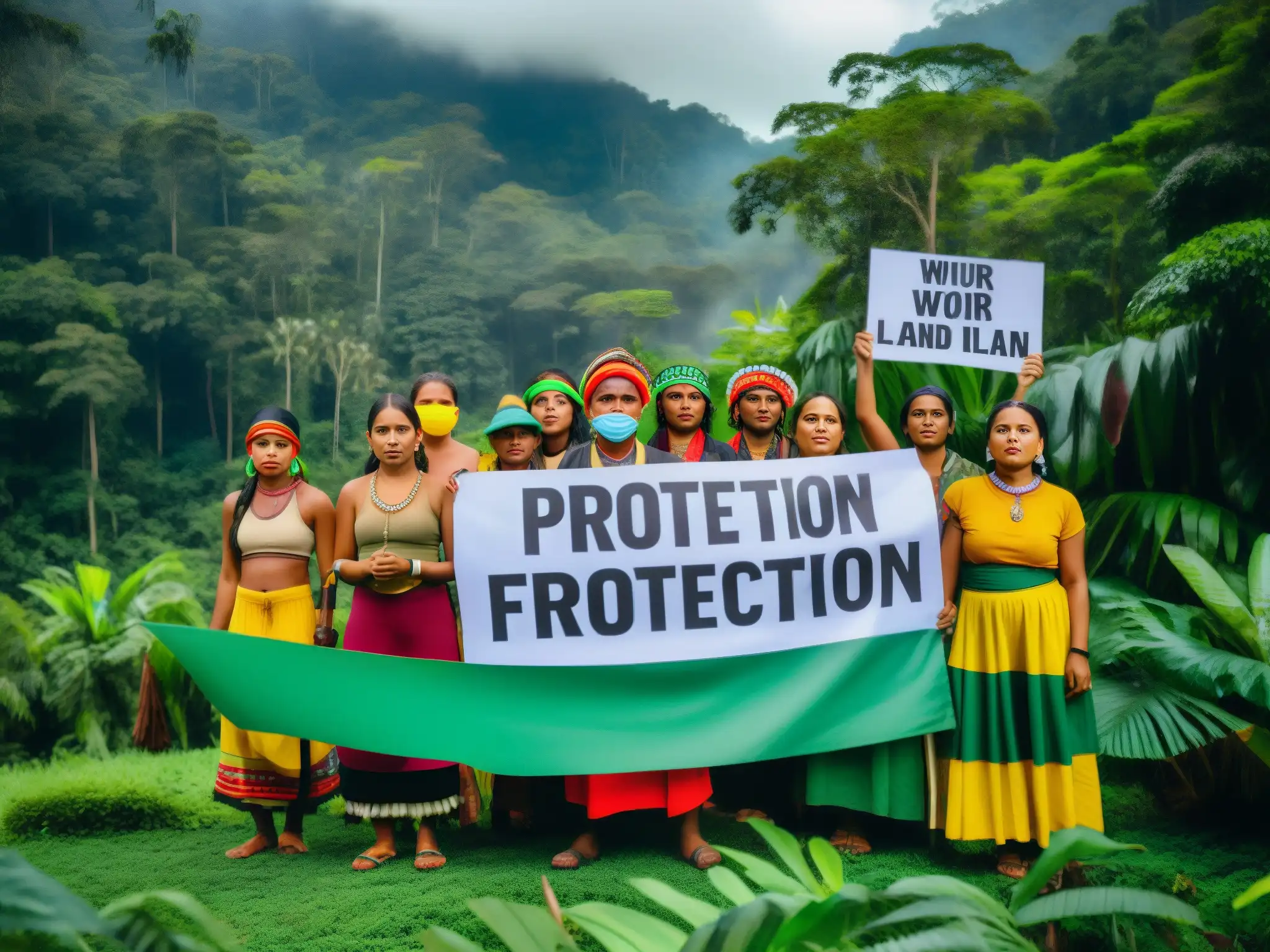 Grupo de activistas indígenas defienden la protección del medio ambiente en contraste con la exuberante selva