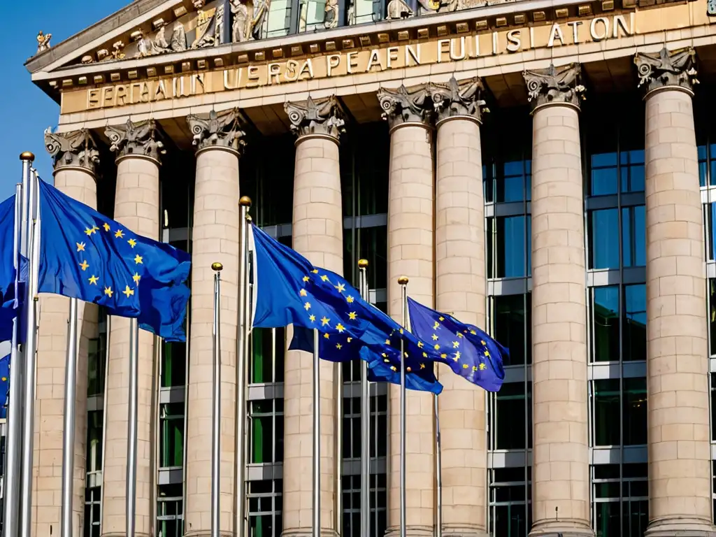 Un grupo de banderas de la Unión Europea ondea frente al edificio del Parlamento Europeo en Bruselas