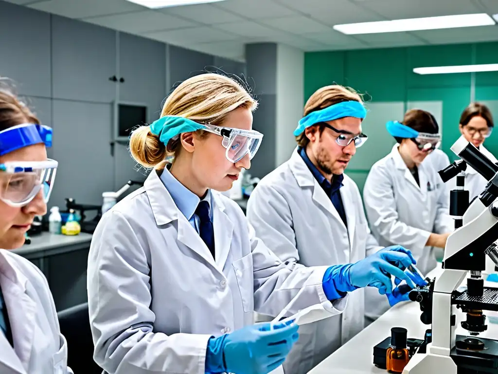 Grupo de científicos en laboratorio, realizando experimentos de biotecnología animal