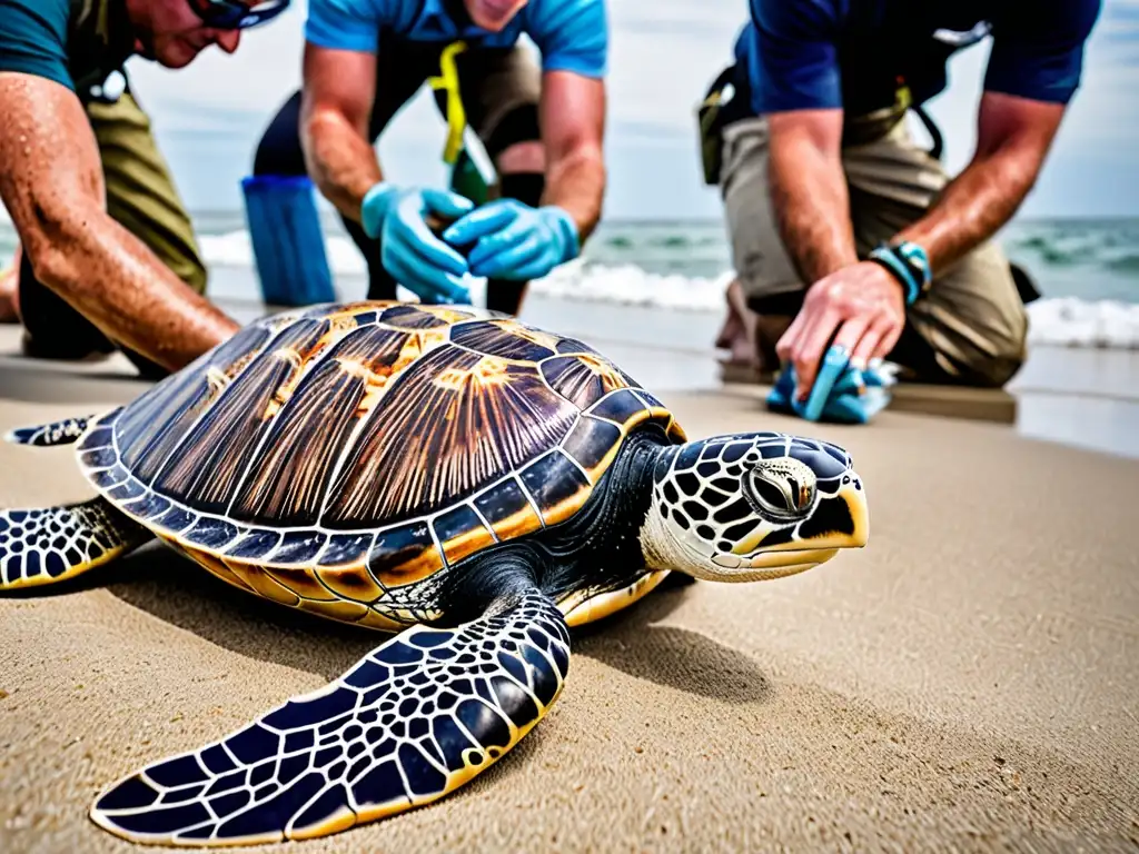 Grupo de científicos liberando tortugas marinas rehabilitadas al mar