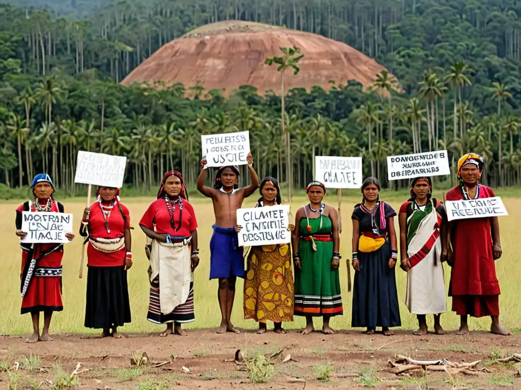 Grupo indígena defiende protección comunidades vulnerables justicia climática en paisaje deforestado y selvático