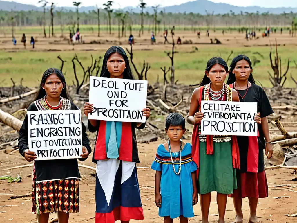 Grupo indígena defiende derechos ambientales ante desolación, transmitiendo concienciación sobre conflictos ambientales y derechos humanos