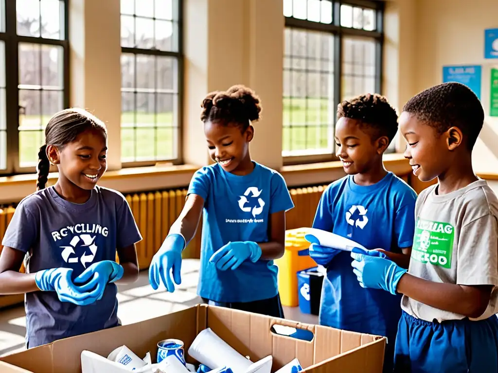 Grupo escolar diverso promoviendo el reciclaje con entusiasmo, estrategias para fomentar el reciclaje en las escuelas