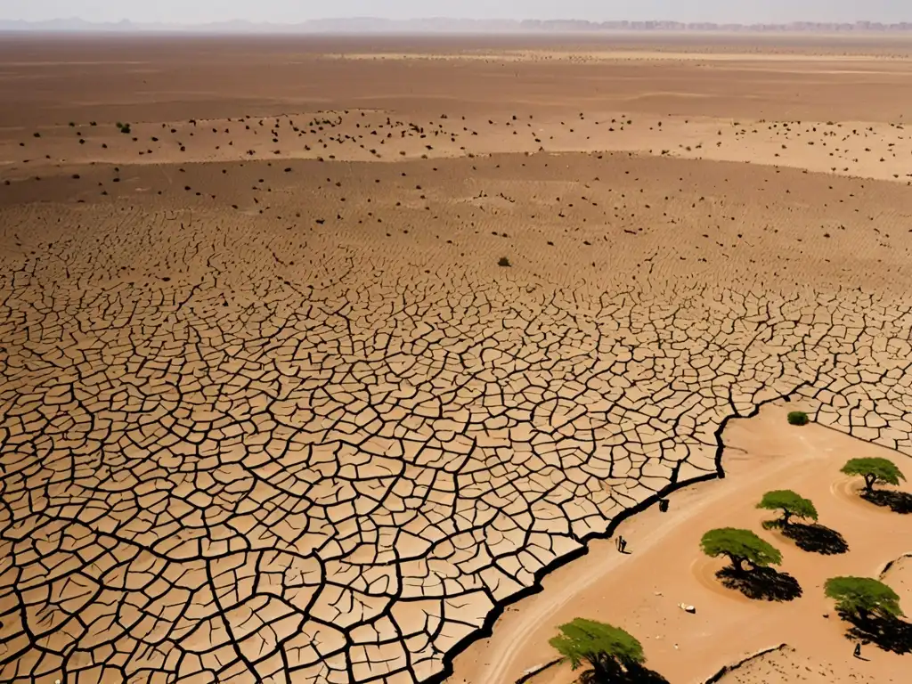 Grupo lucha desertificación con estrategias sostenibles, plantando árboles y construyendo estructuras para retener agua en un paisaje árido