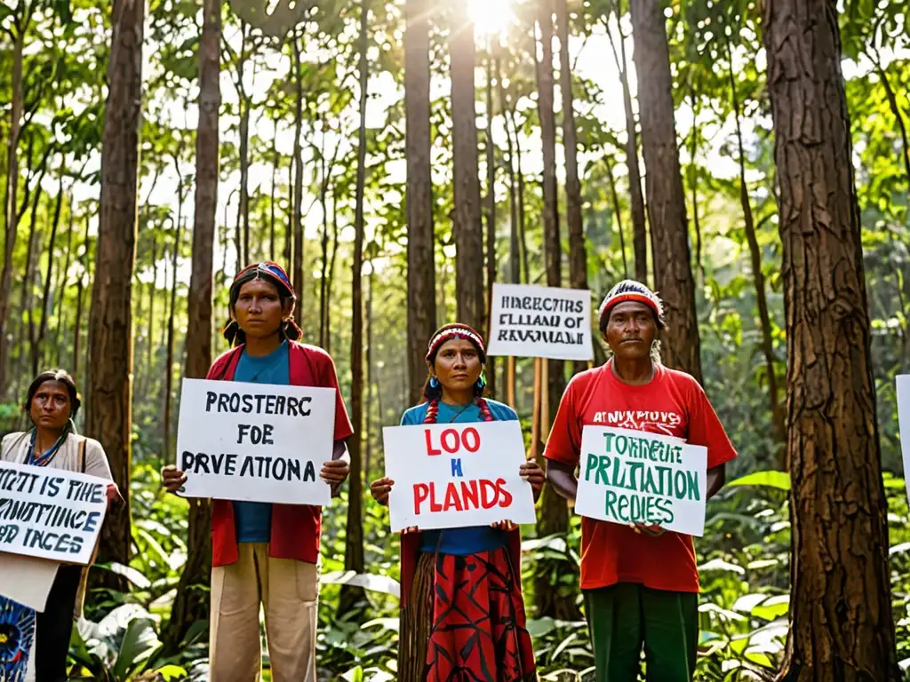 Grupo de indígenas en protesta contra privatización de recursos naturales en la selva